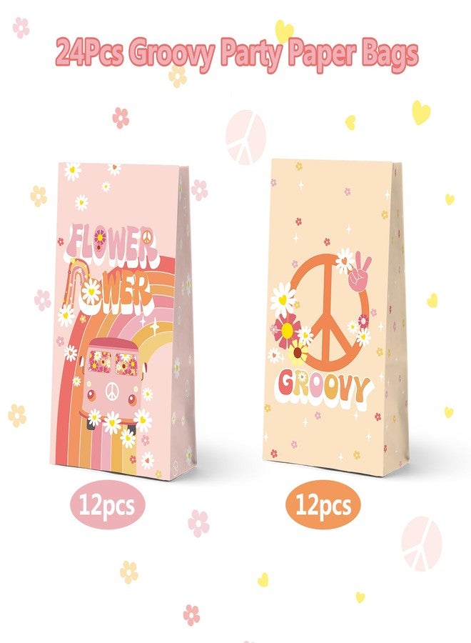 KALEFO 24PCS Groovy Retro Hippie Party Favors Bags Spring Summer Flower Treat Snacks Candy Supplies Gift for Birthday Decorations Pink Daisy Table Decor - Image 2