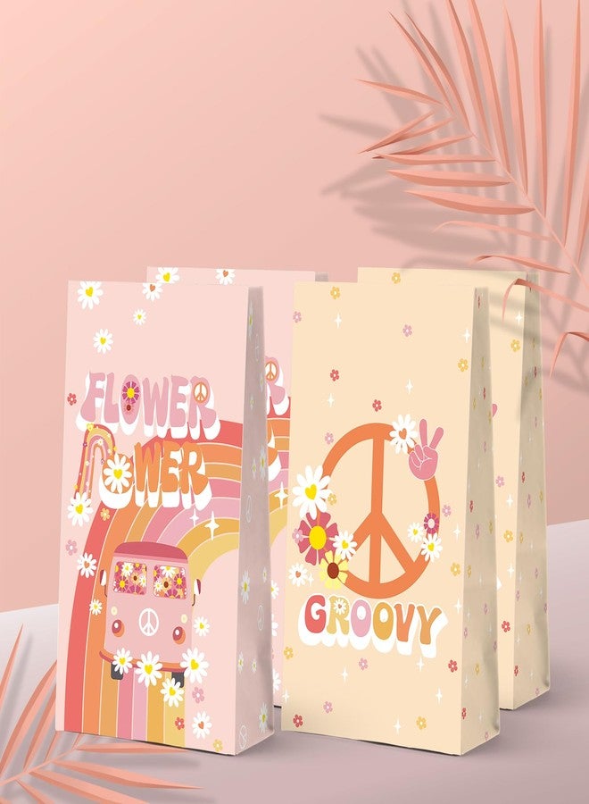 KALEFO 24PCS Groovy Retro Hippie Party Favors Bags Spring Summer Flower Treat Snacks Candy Supplies Gift for Birthday Decorations Pink Daisy Table Decor - Image 4