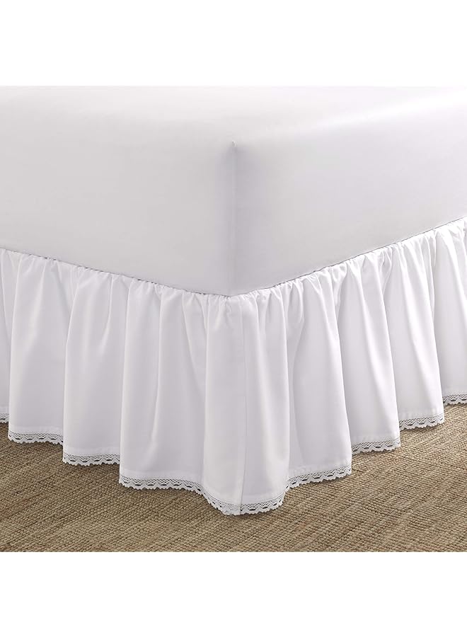 LAURA ASHLEY Home King Bedskirt Luxury Bedroom Decor Wrinkle And Fade Resistant Crochet Ruffle White King - Image 1