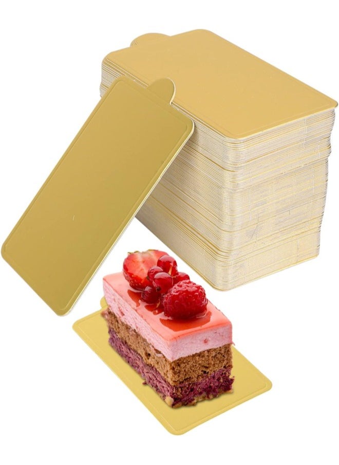 silvercnc 100Pcs Cake Boards, Gold Rectangular Mousse Cake Cardboard Plate Cupcake Dessert Displays Tray for Wedding Birthday(L) 
