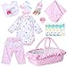 PEDOLLTREE 12 Pcs Reborn Baby Dolls Clothes Girl Pink Elephant Outfit Accessories for 1722 Inch Reborn Doll Newborn Girl with Pink Heart Bassinet - Image 2