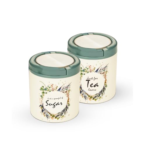 Trueware Lift Up Sugar Tea Container | Set Of 2 | Grey | Tea, Sugar Container (Grey) - Plastic - Image 1