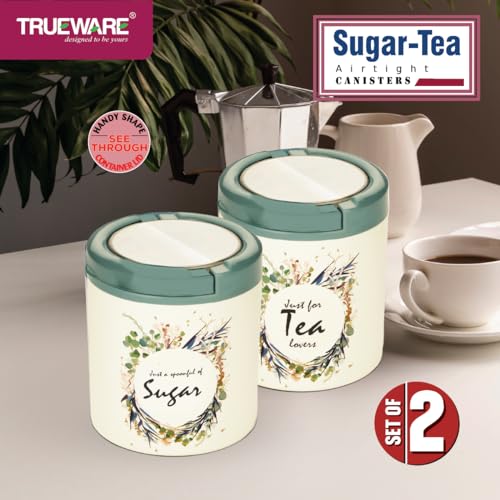 Trueware Lift Up Sugar Tea Container | Set Of 2 | Grey | Tea, Sugar Container (Grey) - Plastic - Image 4