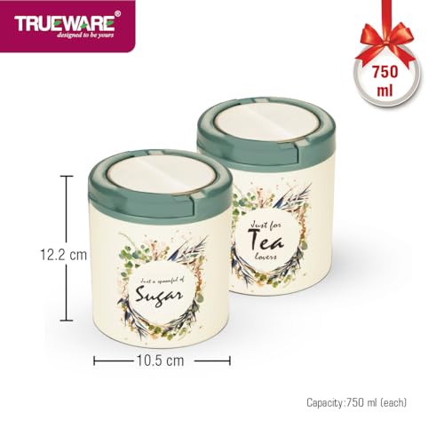 Trueware Lift Up Sugar Tea Container | Set Of 2 | Grey | Tea, Sugar Container (Grey) - Plastic - Image 2