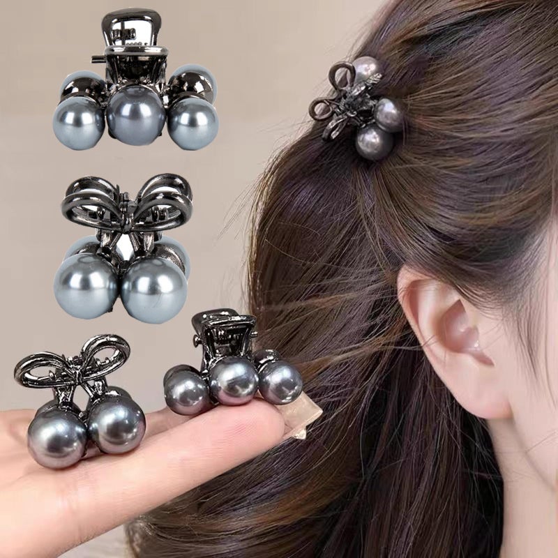Agirlvct Small Hair Clips for Women,Cute Mini Pearl Claw Clips, Cherry Claw Clip for Half Up Bun Short Hair Pins, Metal Springs Hair Accessories Barrettes Birthday Christmas Gift for Daughter Girl(4 Pcs) - Image 1