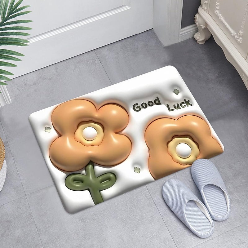 comfrt 3D Vision Front Doormats Entryway Doormat, Bathroom Rug Mat, Soft and Absorbent Soft Diatom Mud Bath Rugs, Expansion Small Flower 3D Vision Bathroom Toilet Non-Slip Floor Mat (B) - Image 1