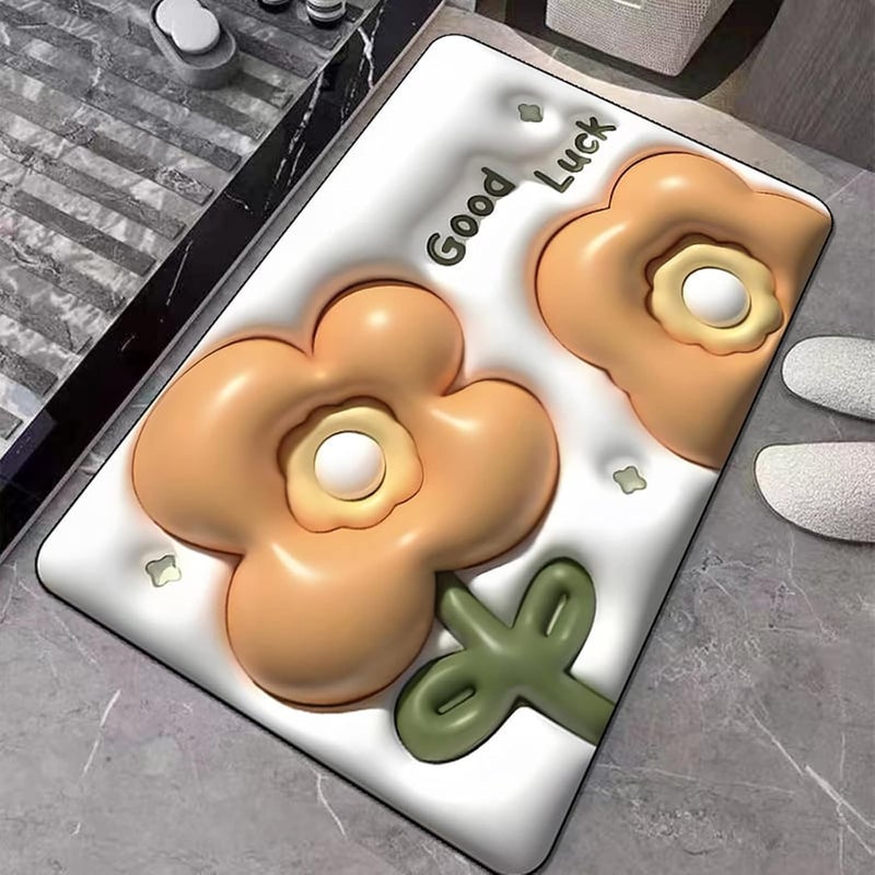 comfrt 3D Vision Front Doormats Entryway Doormat, Bathroom Rug Mat, Soft and Absorbent Soft Diatom Mud Bath Rugs, Expansion Small Flower 3D Vision Bathroom Toilet Non-Slip Floor Mat (B) - Image 3