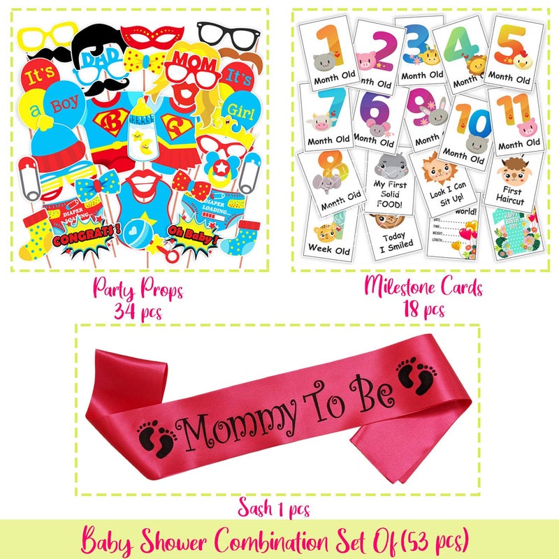 Wobbox Baby Shower Decoration Items| Baby Shower Ceremony Photo Booth Props for Photoshoot, Milestone Crad& Mom to Be Sash, Godh Bharai Ceremony Decoration Kit-(FP558) - Image 2