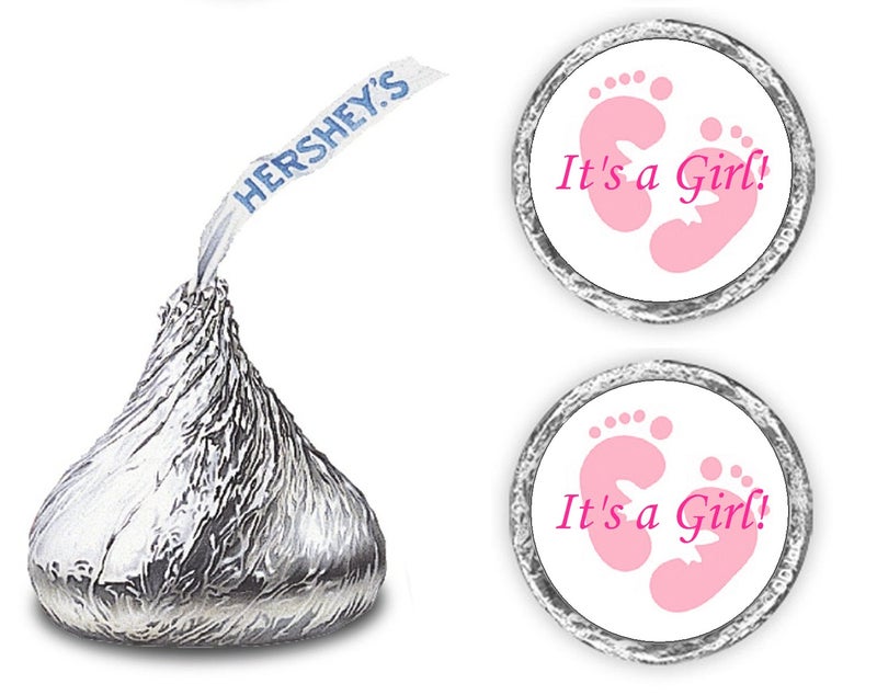 324 Its a Girl Pink Footprints Kisses Labels for Baby Shower Or Baby Sprinkle Party Or Event Decorations Stickers Wrappers Favors Made in USA