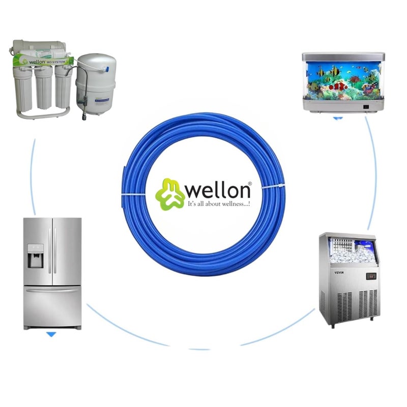 WELLON أنبوب بقطر 14 بوصة من ويلون لدرجة الطعام بطول 10 م لجميع أنواع أجهزة تنقية المياه و 4 قطع موصلات كوع 14 زرقاء - Image 3