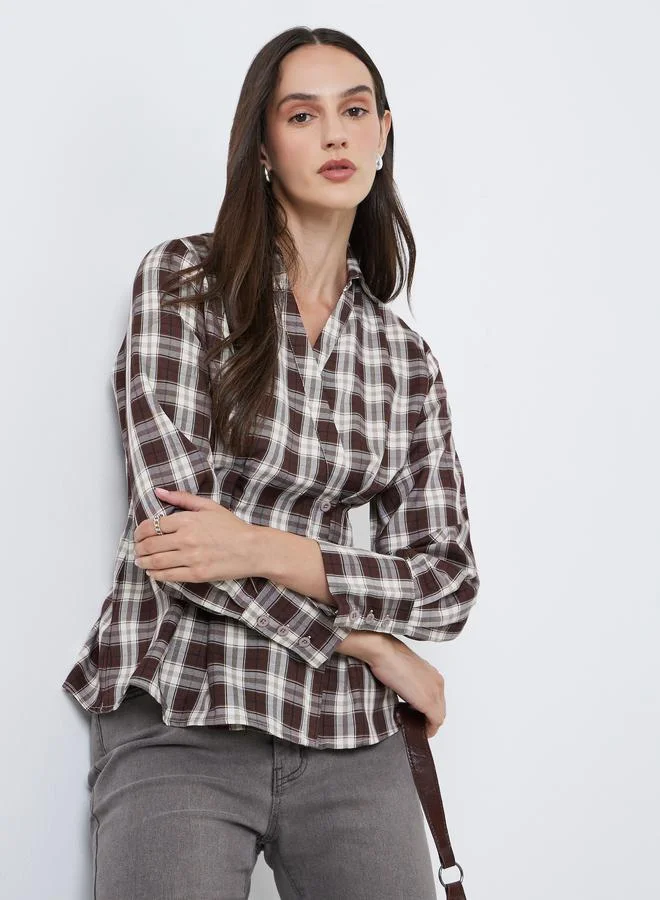 Styli Styli Women Brown Checked Wrap Shirt