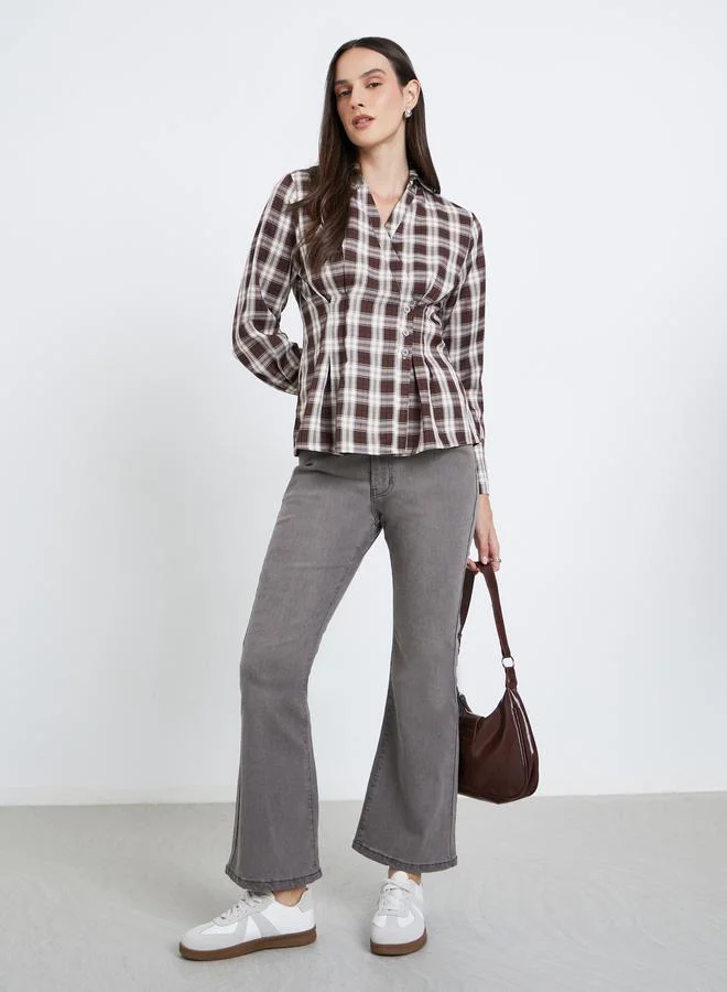 Styli Styli Women Brown Checked Wrap Shirt