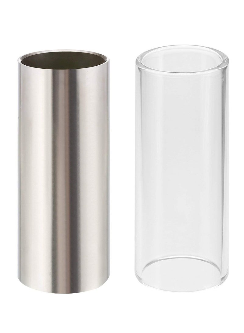 2 Pieces Glass Slide and Stainless Steel Slide in Box,Enhance Your Guitar Playing ,for Guitar, Bass, Medium (6 cm)  - Image 1