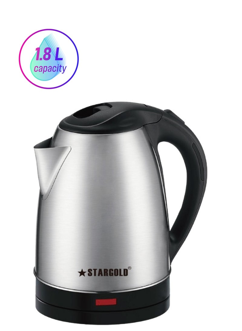 ستارجولد غلاية كهربائية سعة 1.8 لتر، قدرة 1500 وات، من الفولاذ المقاوم للصدأ، غليان سريع، إيقاف تلقائي، تصميم لاسلكي مثالي للمنزل والمكتب - Image 1