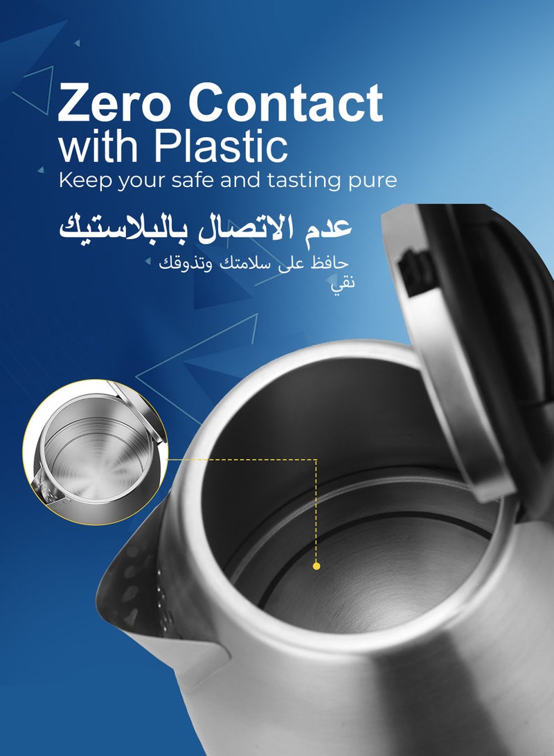 ستارجولد غلاية كهربائية سعة 1.8 لتر، قدرة 1500 وات، من الفولاذ المقاوم للصدأ، غليان سريع، إيقاف تلقائي، تصميم لاسلكي مثالي للمنزل والمكتب - Image 2