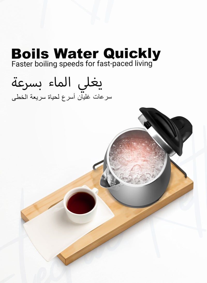 ستارجولد غلاية كهربائية سعة 1.8 لتر، قدرة 1500 وات، من الفولاذ المقاوم للصدأ، غليان سريع، إيقاف تلقائي، تصميم لاسلكي مثالي للمنزل والمكتب - Image 3