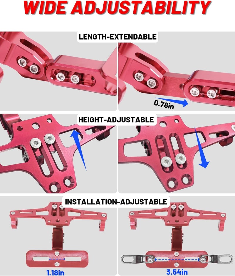 MDPROMCP Universal Motorcycle Fender Eliminator With LED Light CNC Aluminum License Plate Bracket (Red) - Image 4