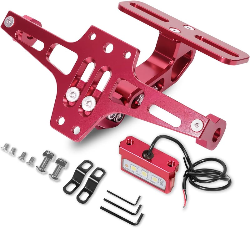MDPROMCP Universal Motorcycle Fender Eliminator With LED Light CNC Aluminum License Plate Bracket (Red) - Image 1