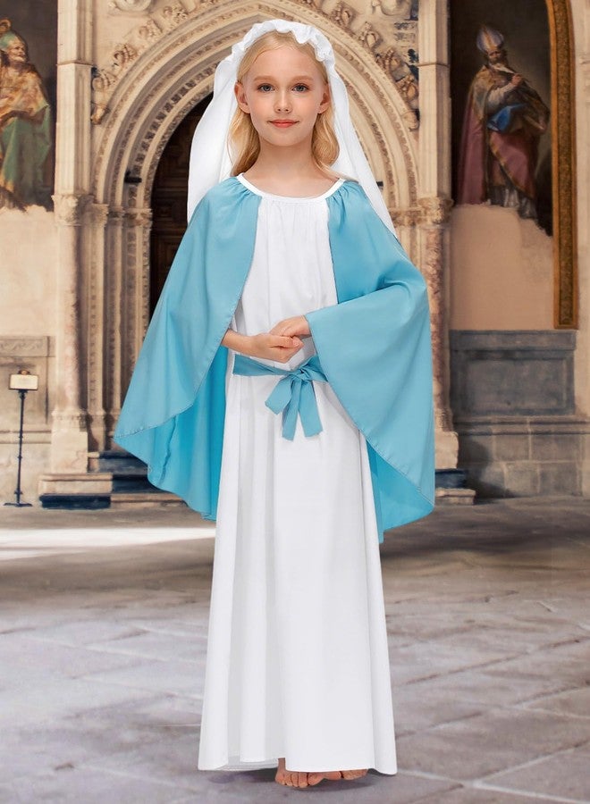 BesserBay Little Girls Halloween Blue Cape Sait Girls Virgn Mray White Headkerchief Dress 3-4 Years - Image 3