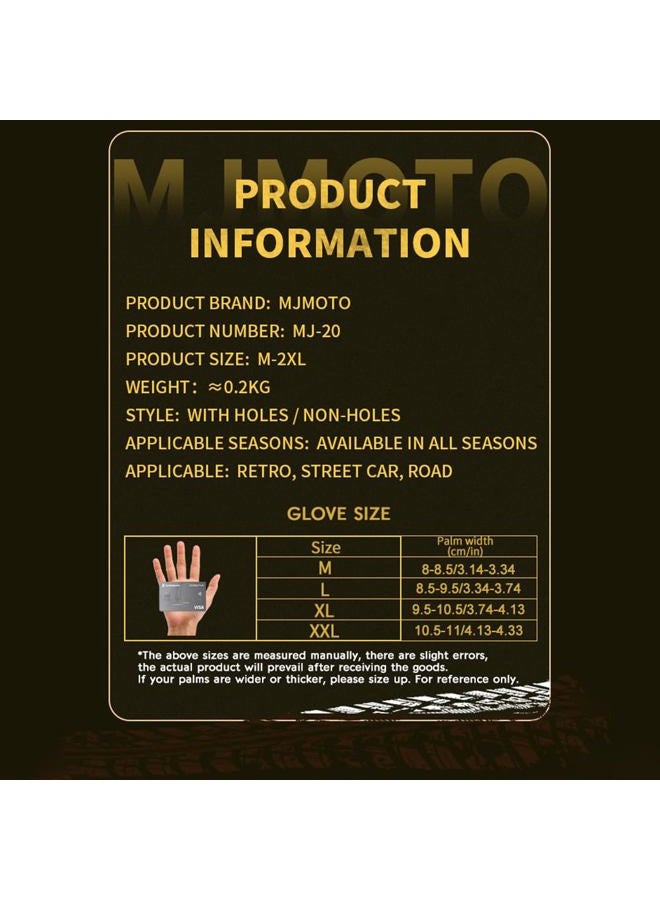 mjmoto Black Retro Motorcycle Leather Gloves - Breathable Touch Screen Full Finger Gloves for Motorcyclists - Classic Vintage Motorcycle Gloves (Black with Holes, L) - Image 2