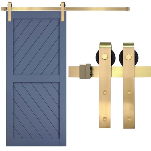 Rio Salto Gold Barn Door Hardware Kit Sliding Hardware Modern Barn Interior Gold Brushed Brass Panel Hardware 5ft Hardware ONLY Hardware Kit 5 Feet Single Door - Image 1