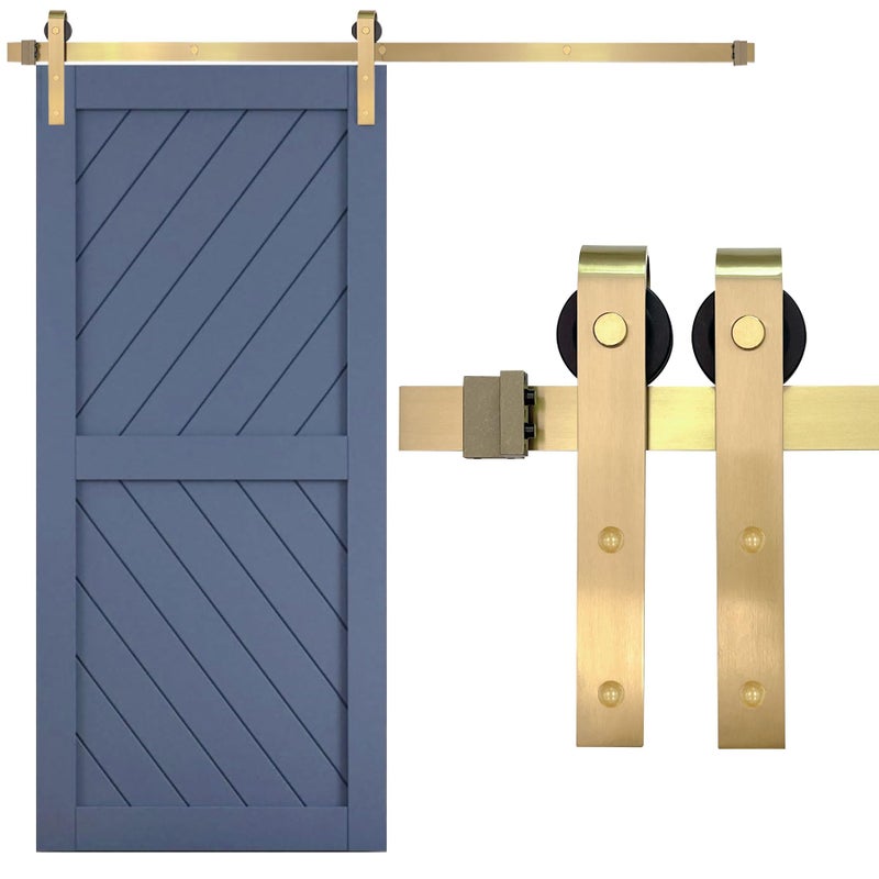 Rio Salto Gold Barn Door Hardware Kit Sliding Hardware Modern Barn Interior Gold Brushed Brass Panel Hardware 5ft Hardware ONLY Hardware Kit 5 Feet Single Door - Image 2
