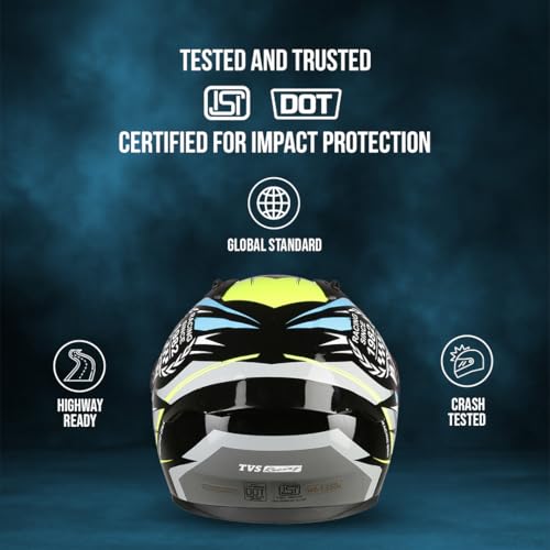TVS Racing Titan Series Full Face Helmet for Men | Premium Bike Helmets with ABS Shell, UV Paint | Quick Release System | Aerodynamic Design | DOT & ISI Certified (Green, L) - Image 2