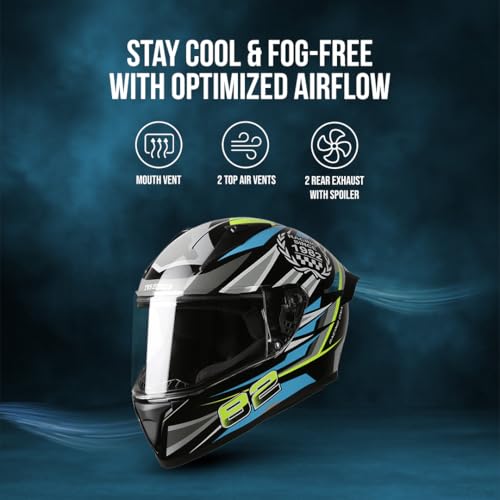 TVS Racing Titan Series Full Face Helmet for Men | Premium Bike Helmets with ABS Shell, UV Paint | Quick Release System | Aerodynamic Design | DOT & ISI Certified (Green, L) - Image 3
