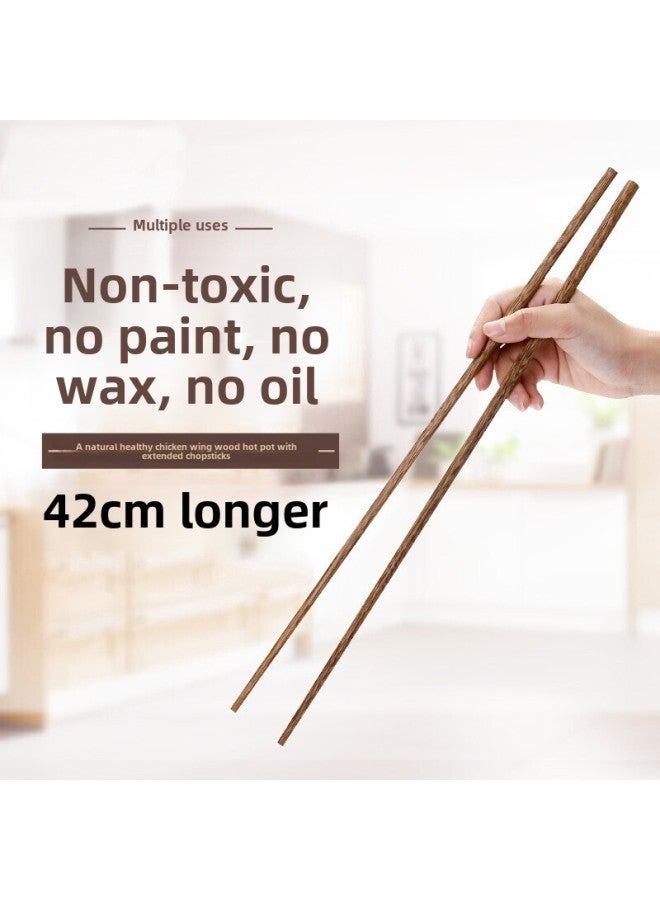 Lengthened Hot Pot Chopsticks Red Sandalwood Commercial Catering Restaurant Noodle Restaurant Special Chopsticks Paint-free Wax-free Lettering Fried Chopsticks-Specifications:42cm-natural Chicken Wing Wooden Chopsticks  - Image 1