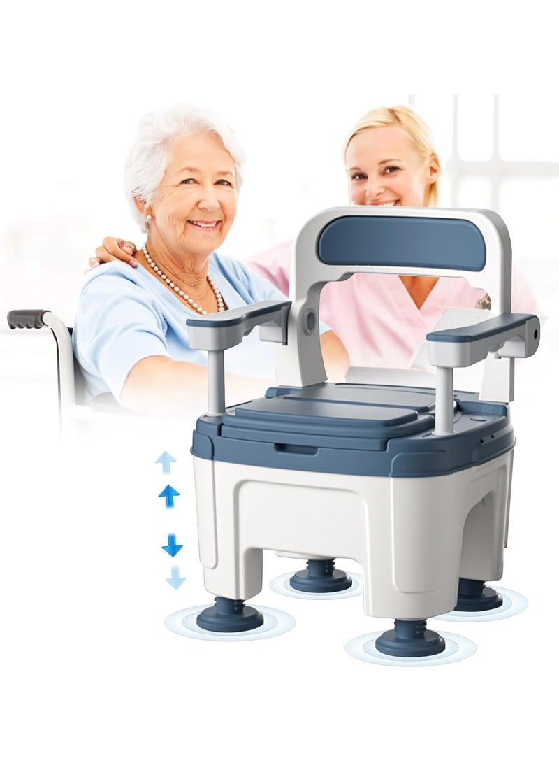 DubaiGallery Height Adjustable Elderly Toilet with Anti-Slip Foot Pads and Support Armrests, Portable Bedside Commode, 882lbs Capacity, Lightweight PP Material Blue  - Image 1