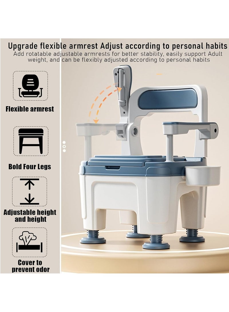 DubaiGallery Height Adjustable Elderly Toilet with Anti-Slip Foot Pads and Support Armrests, Portable Bedside Commode, 882lbs Capacity, Lightweight PP Material Blue  - Image 3