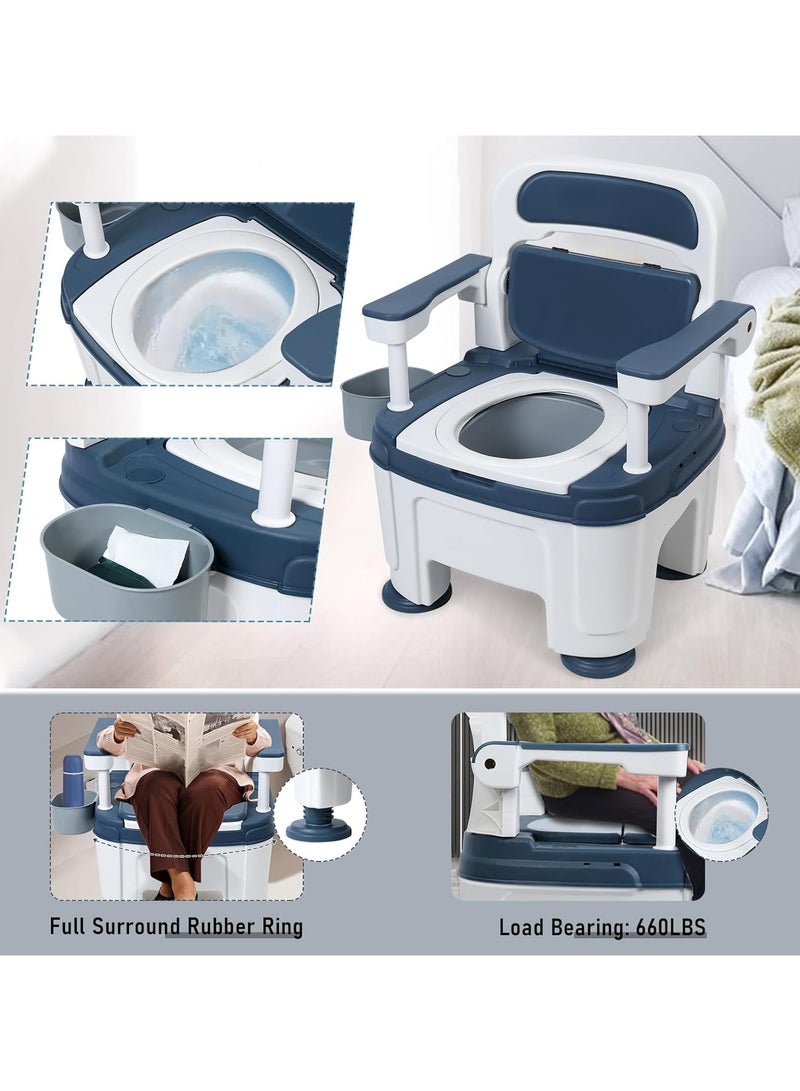 DubaiGallery Height Adjustable Elderly Toilet with Anti-Slip Foot Pads and Support Armrests, Portable Bedside Commode, 882lbs Capacity, Lightweight PP Material Blue  - Image 4