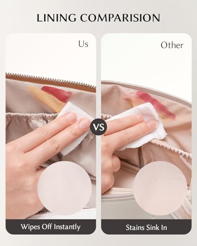 EACHY Travel Makeup Bag, 2.0 Cosmetic Bag for Women, Waterproof PU Leather,Flat Open Portable Toiletry Bag for Skincare, Brushes & Travel Essentials - Image 3