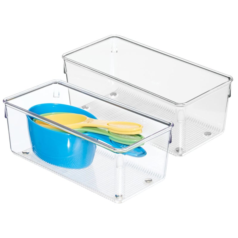 InterDesign iDesign Plastic Drawer Organizer for Kitchen, Bathroom, and Desk Drawers, Set of 2, Clear - Image 1