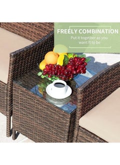 Sweet Furniture 3-Piece Patio Conversation Set – Brown & Beige PE Rattan Wicker Chairs with Table for Outdoor Garden or Balcony  - Image 5