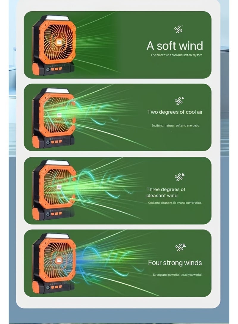 WALALLA 2 in 1 Rechargeable Camping Fan, Portable Tent Fan, Solar-Powered Outdoor Standing Fan, Powered Hiking Hanging Light Fans with LED Light Lantern, 4 Adjustable Speed, 90° Oscillating, Solar Panels - Image 5