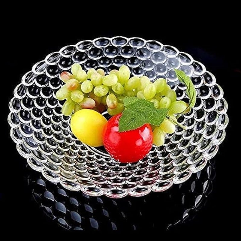 Luxansa Crystal Clear Round Serving Tray Fruit Bowl Plate for Dining Table Crystal Decoration Serving Dry Fruits Bowl Set Flower Shaped Gifting Dinnerware Serving - Image 1