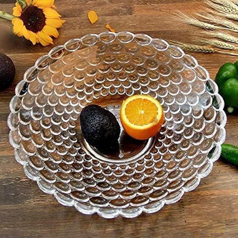 Luxansa Crystal Clear Round Serving Tray Fruit Bowl Plate for Dining Table Crystal Decoration Serving Dry Fruits Bowl Set Flower Shaped Gifting Dinnerware Serving - Image 4