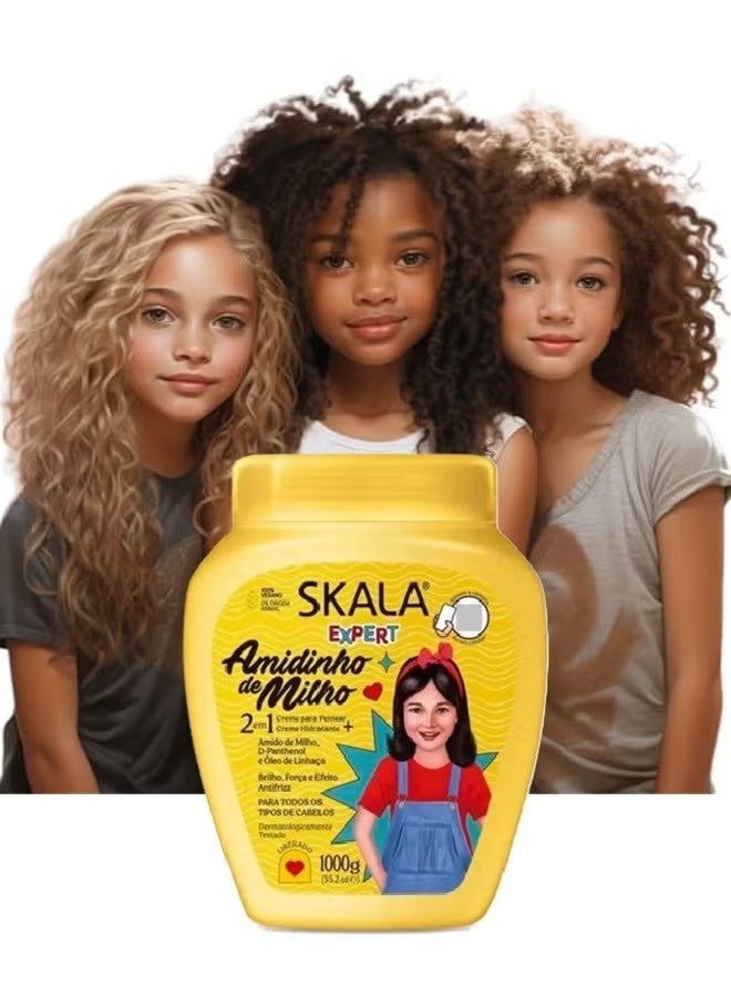 Skala Amidinho de Milho Cream for Moisturizing and Strengthening Children’s Hair - All Kids Hair Treatment 1000g - Image 3