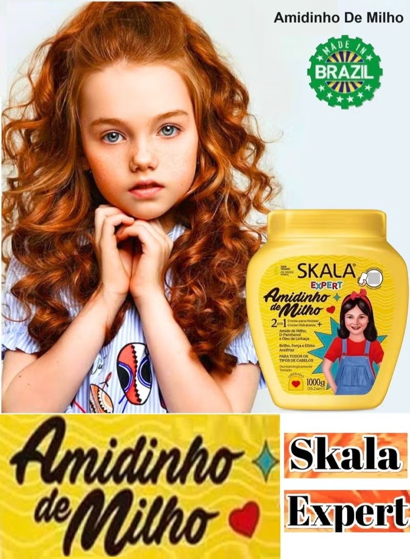 Skala Amidinho de Milho Cream for Moisturizing and Strengthening Children’s Hair - All Kids Hair Treatment 1000g - Image 2