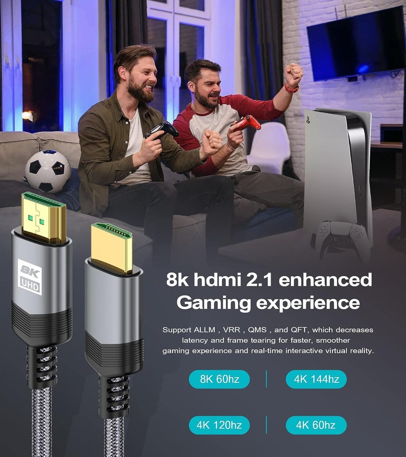 كابل sweguard 8K HDMI بطول 10 أمتار، كابل HDMI 2.1 فائق السرعة 48 جيجابت في الثانية، يدعم 8K@60Hz، 4K@240Hz/144Hz/120Hz، متوافق مع DTS:X وeARC وHDR10 وHDCP 2.2 & 2.3 وDolby، مناسب لتلفزيون Roku وأجهزة Xbox وتلفزيون HDTV ومشغلات Blu-ray والشاشات. - Image 2