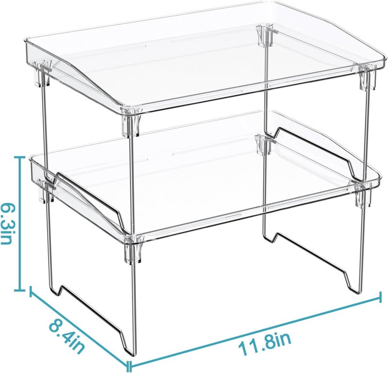 Zollyss 2 Piece Stackable Kitchen Rack Stand | 30cm x 21.3cm x 16cm | Clear Plastic Spice Rack Organizer | Ideal for Spices, Jars, and Pantry Items - Image 3
