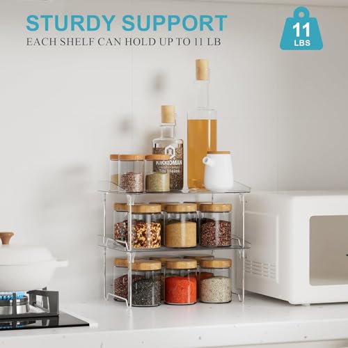 Zollyss 2 Piece Stackable Kitchen Rack Stand | 30cm x 21.3cm x 16cm | Clear Plastic Spice Rack Organizer | Ideal for Spices, Jars, and Pantry Items - Image 5