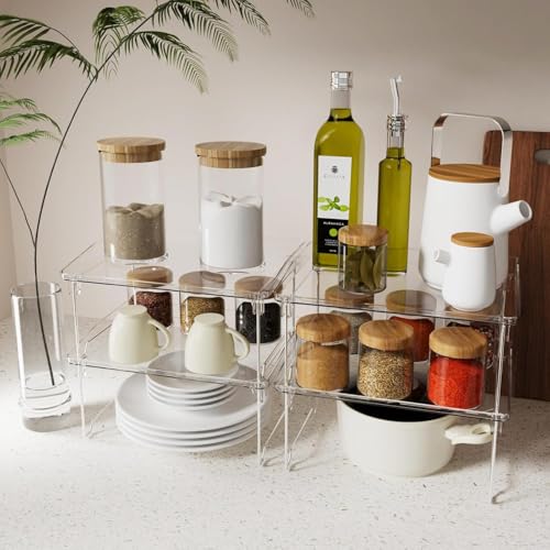 Zollyss 2 Piece Stackable Kitchen Rack Stand | 30cm x 21.3cm x 16cm | Clear Plastic Spice Rack Organizer | Ideal for Spices, Jars, and Pantry Items - Image 2