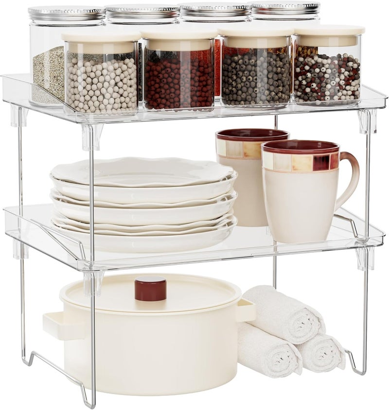 Zollyss 2 Piece Stackable Kitchen Rack Stand | 30cm x 21.3cm x 16cm | Clear Plastic Spice Rack Organizer | Ideal for Spices, Jars, and Pantry Items - Image 1