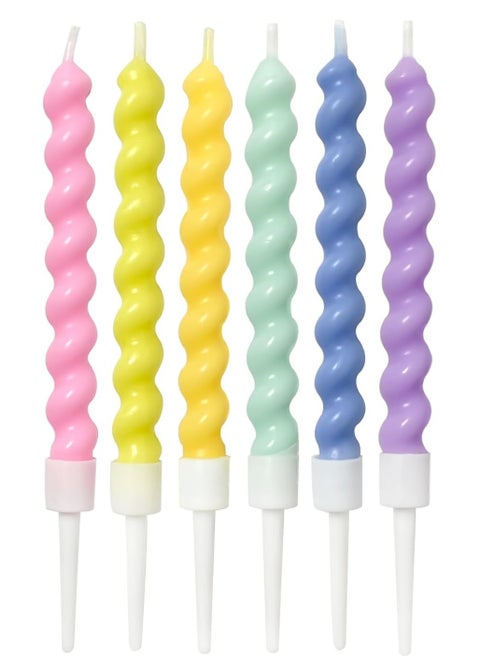 6-Count Rainbow Birthday Candle with Holders Colourful Spiral Long Cake Candles for Birthday Wedding & Cake Decorations