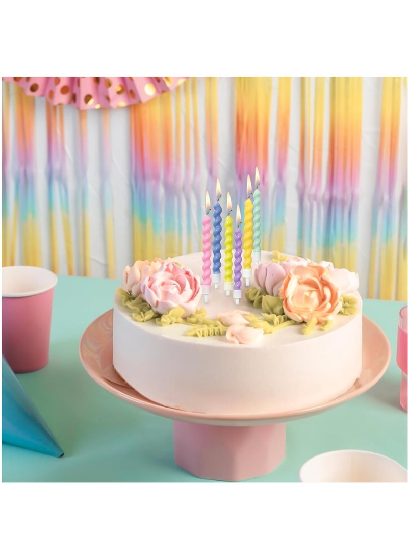 6-Count Rainbow Birthday Candle with Holders Colourful Spiral Long Cake Candles for Birthday Wedding & Cake Decorations
