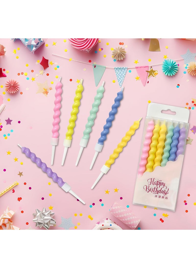 6-Count Rainbow Birthday Candle with Holders Colourful Spiral Long Cake Candles for Birthday Wedding & Cake Decorations