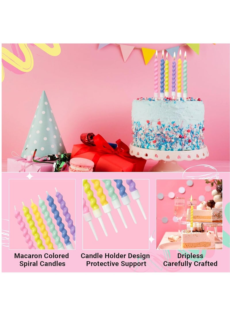 6-Count Rainbow Birthday Candle with Holders Colourful Spiral Long Cake Candles for Birthday Wedding & Cake Decorations