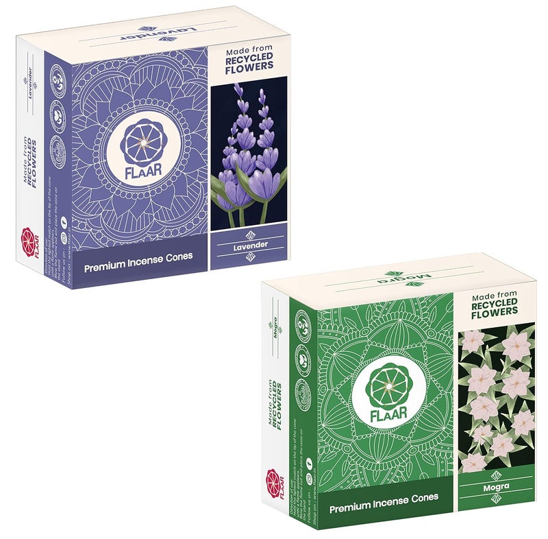 FLAAR FLAAR Premium Dhoop Cones Made with Recycled Flowers HandMade Dhoop 200 GramTotal 100 Cones Pack of Lavender and Mogra Fragrance  - Image 1